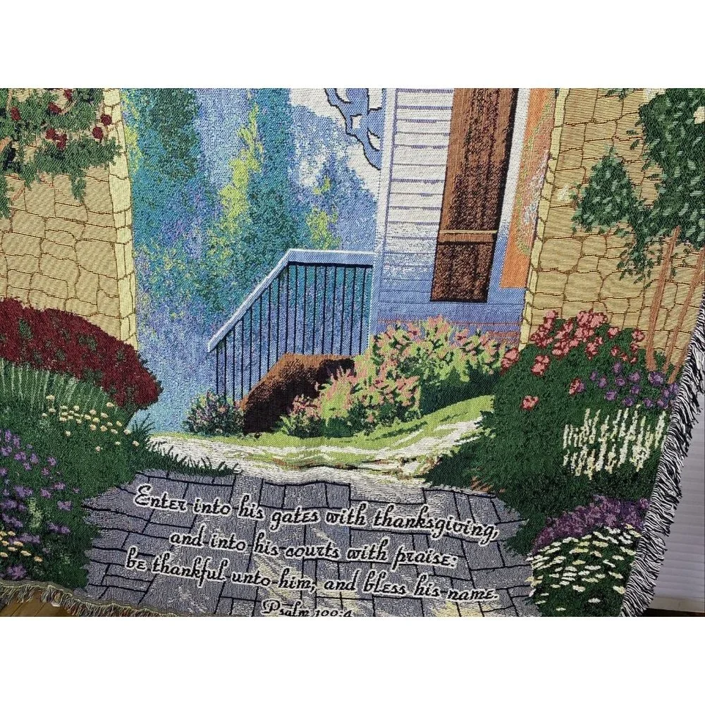 Loom Craft Brand Tapestry Wall Hanging Garden Gate Scene Psalm 100.4